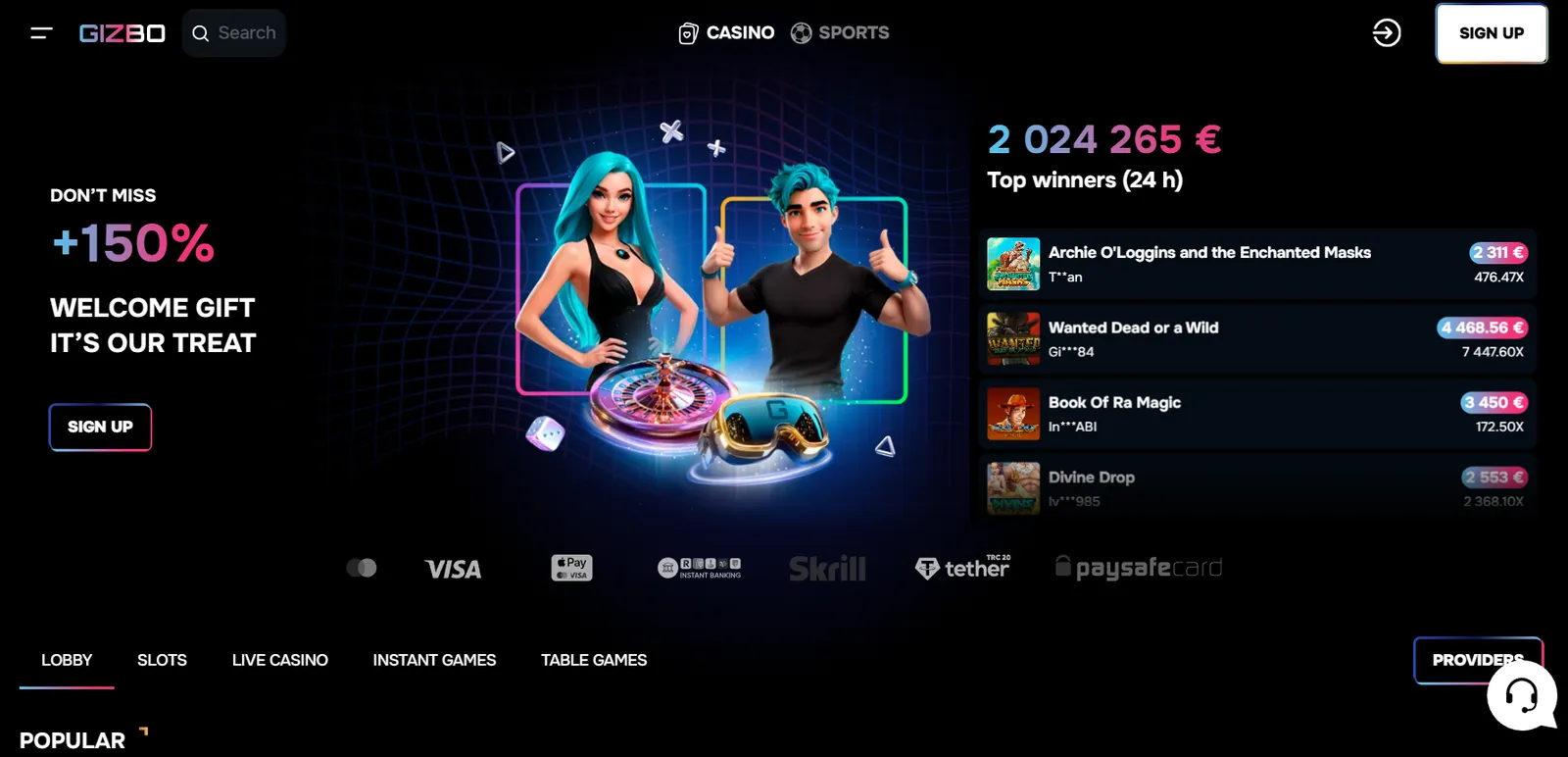Populiariausi mobilūs kazino internetu 2026 Gizbo casino